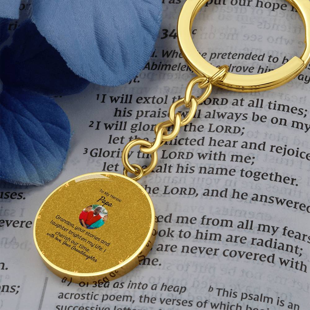 To My Grandpa | Graphic Circle Keychain| Personalized Surgical Steel and Yellow Gold Finish