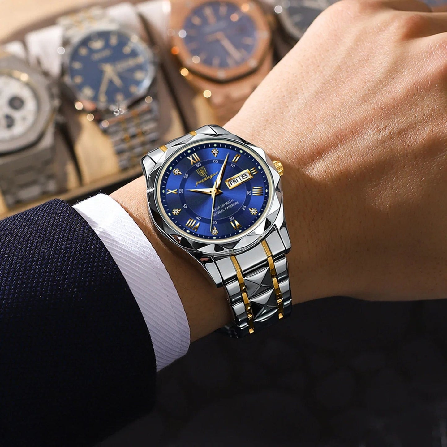 Vonza24 Fusion™ POEDAGAR Top Brand Luxury Man Wristwatch Waterproof Luminous Date Week Men Watches Stainless Steel Quartz Men's Watch