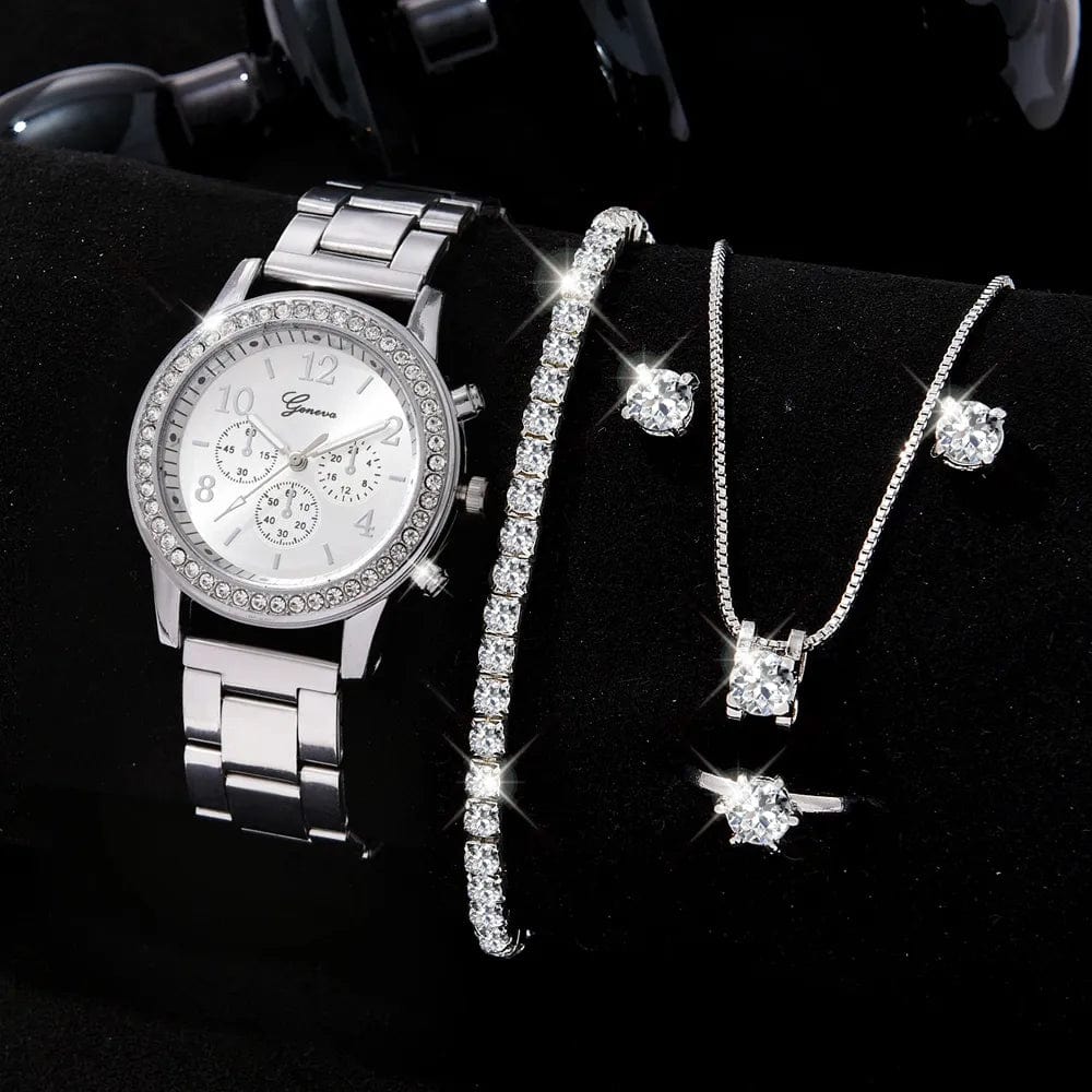 Vonza24 Fusion™ 6PCS Set Luxury Women ‘s Wristwatch | Ring | Necklace | Earrings | Rhinestone Fashion | Casual & Formal Occasions