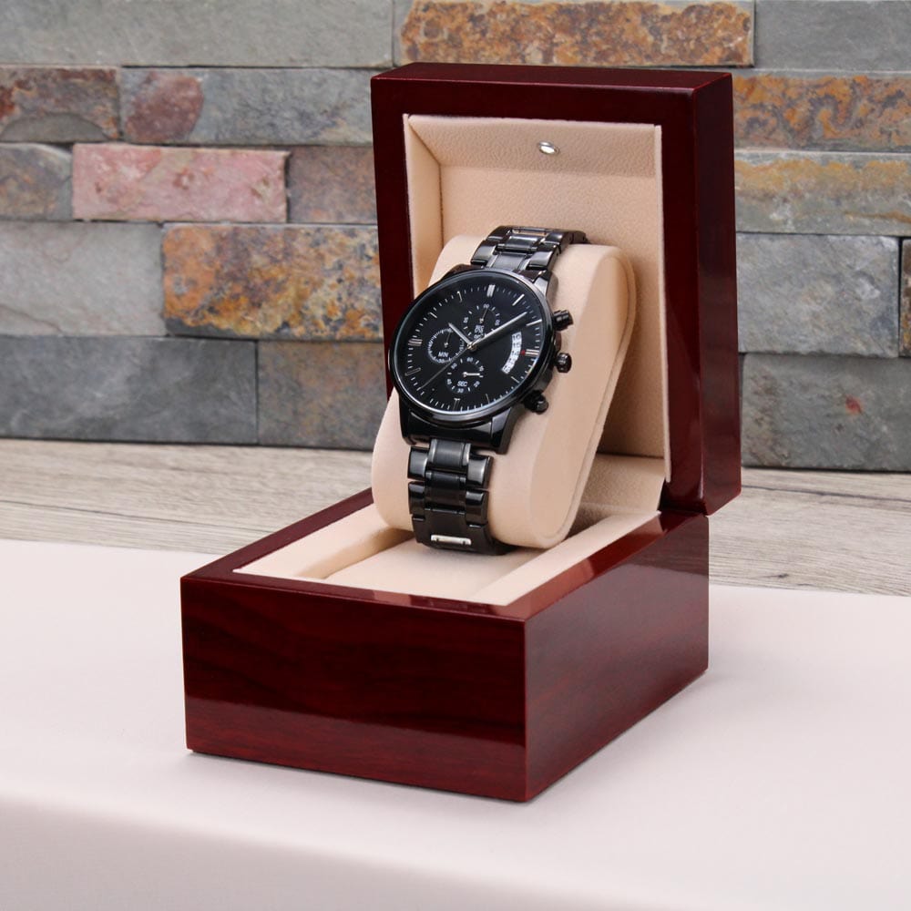 To My Darling Son | Stainless Steel | Luxury Copper Dial | Customizable Engraved Black Chronograph Watch Gift