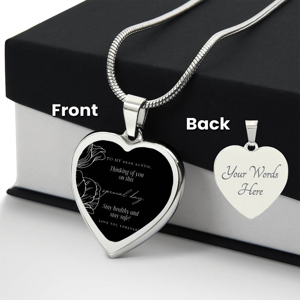 To My Dear Auntie | Engraved Heart Necklace with Adjustable Snake Chain | Quality Stainless Steel or Yellow Gold Finish | Gift