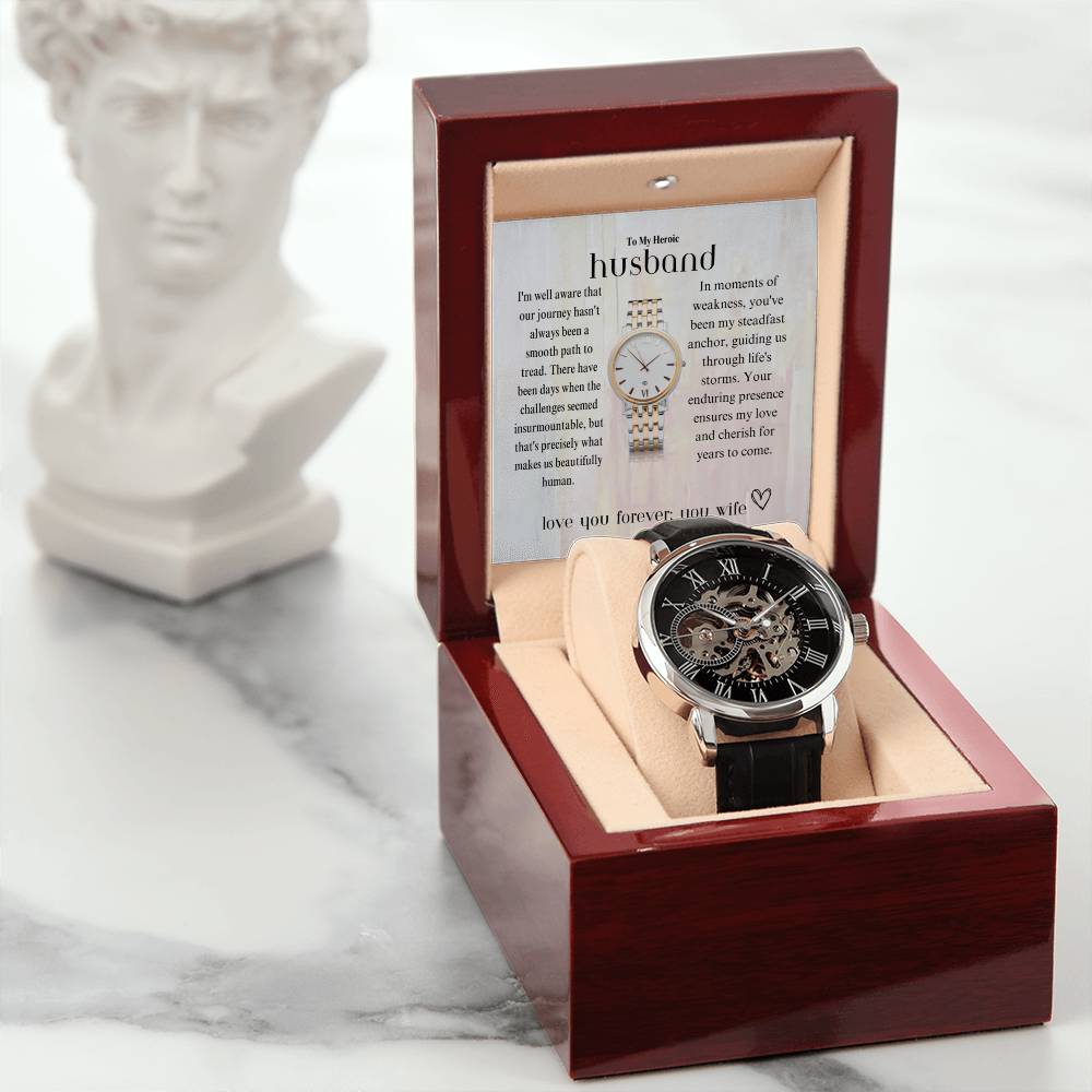 To my heroic husband | A genuine Openwork Watch, a fitting tribute to my hero.
