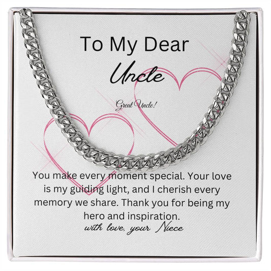 To My Dear Uncle | Cuban Link Chain Necklace | Polished Stainless Steel or Yellow Gold | Perfect Gift