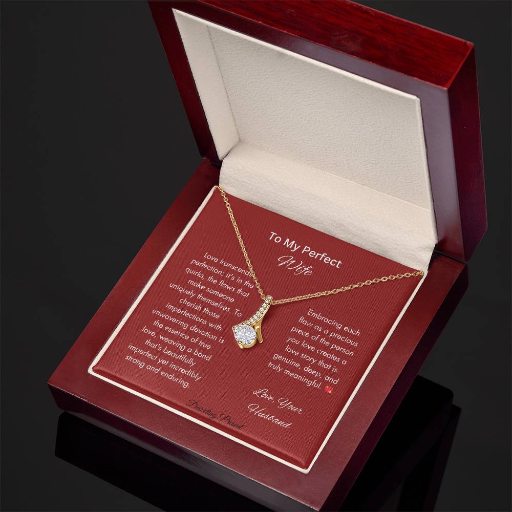 To My Lovely Wife | Alluring Beauty Necklace | White or Yellow Gold Finish over Stainless Steel | A Dazzling Gift