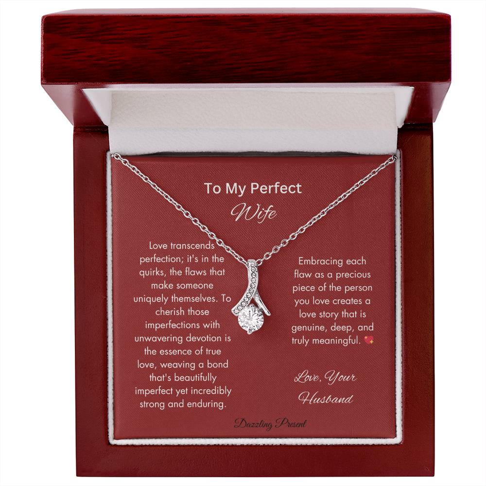 To My Lovely Wife | Alluring Beauty Necklace | White or Yellow Gold Finish over Stainless Steel | A Dazzling Gift