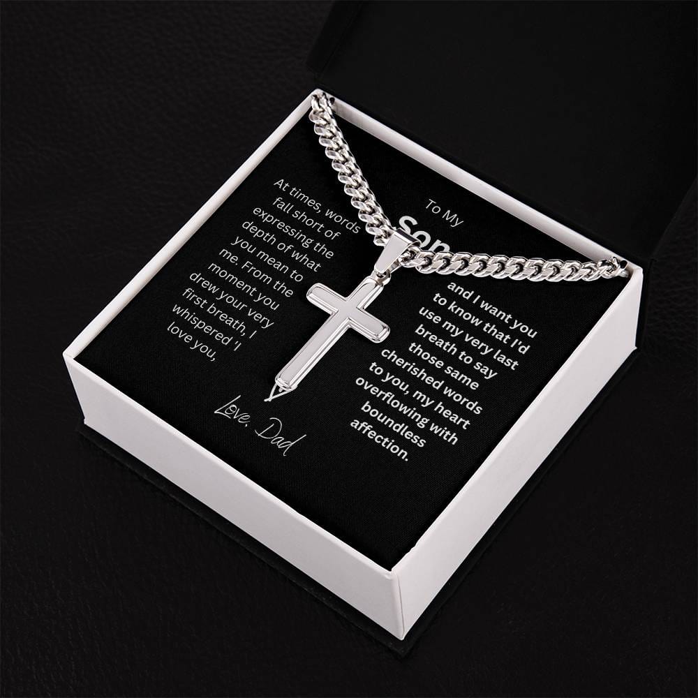 To My Son | Cuban Chain with Artisan Cross Necklace | Perfect piece for you
