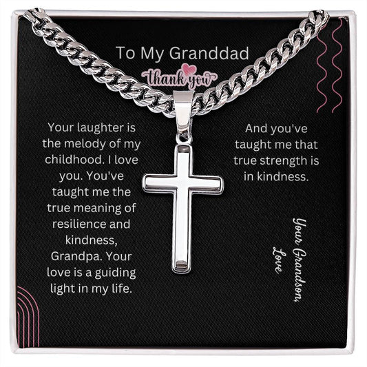 To My Granddad | Cuban Chain with Artisan Cross Necklace | Customized Polished stainless steel