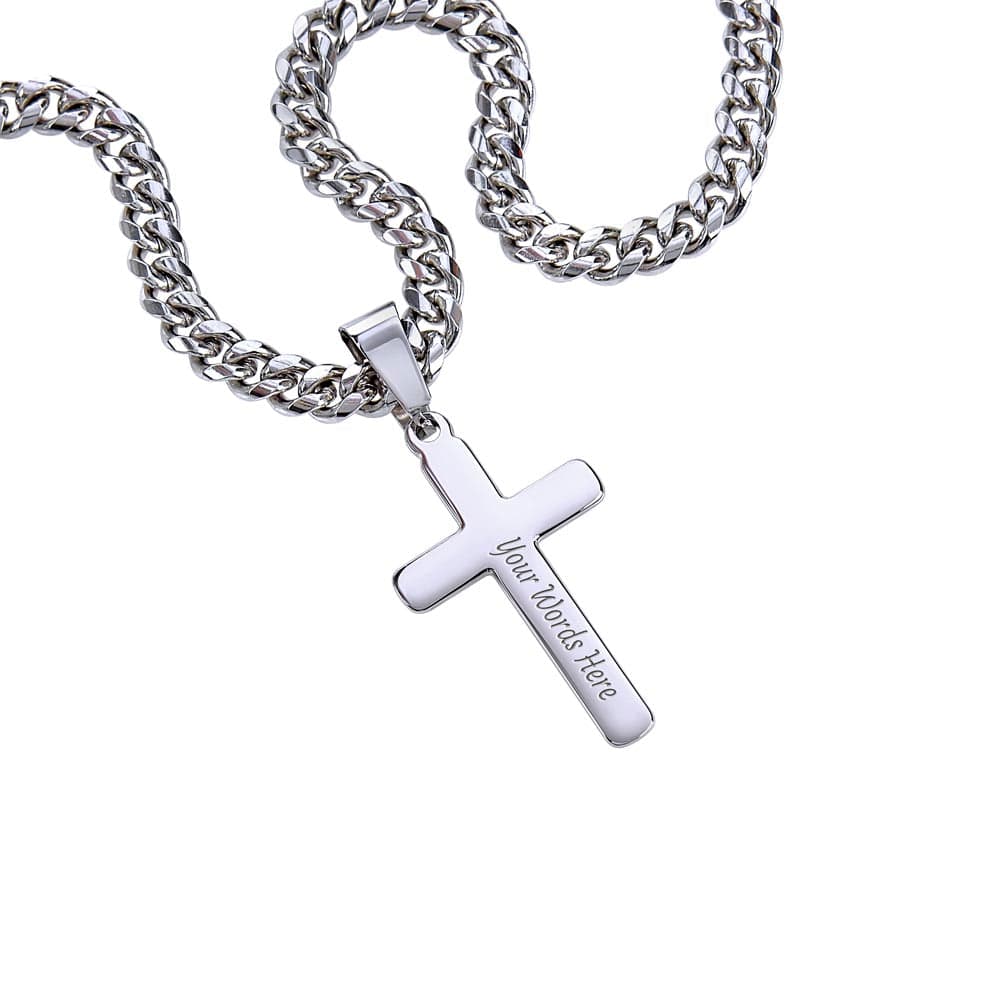 My Handsome Husband | Polished Stainless Steel with Pendant | Personalized Cuban Chain with Artisan Cross Necklace Gift