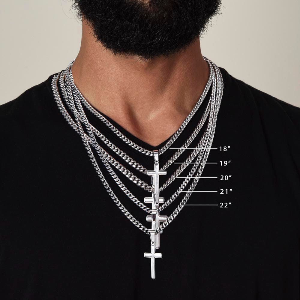 My Handsome Husband | Polished Stainless Steel with Pendant | Personalized Cuban Chain with Artisan Cross Necklace Gift