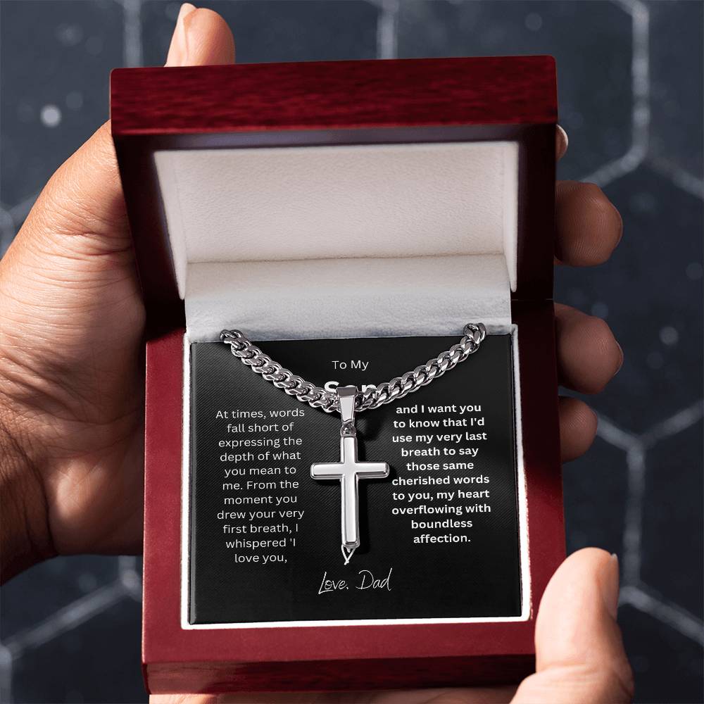 To My Son | Cuban Chain with Artisan Cross Necklace | Perfect piece for you