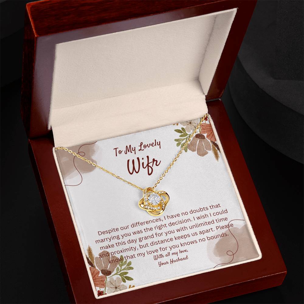 To My Lovely Wife | White or Yellow Gold Over stainless Steel | Love Knot Necklace Gift