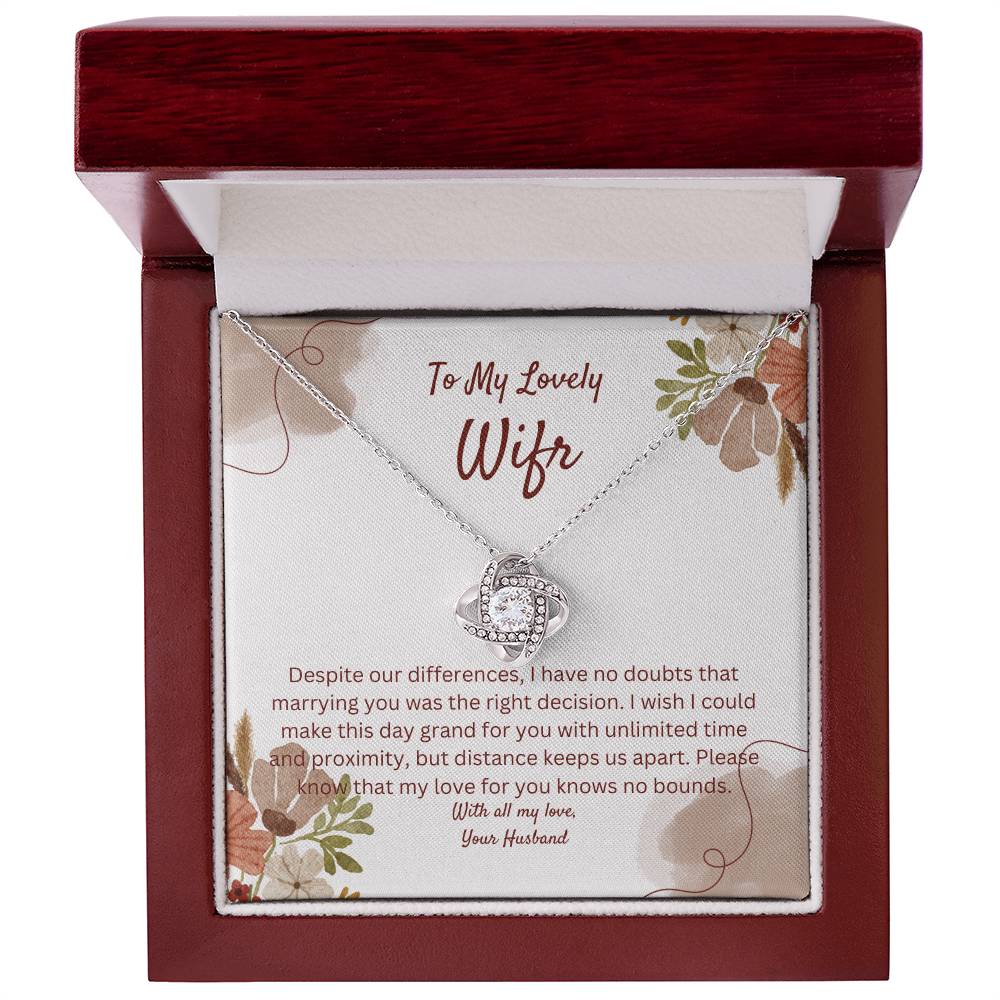 To My Lovely Wife | White or Yellow Gold Over stainless Steel | Love Knot Necklace Gift