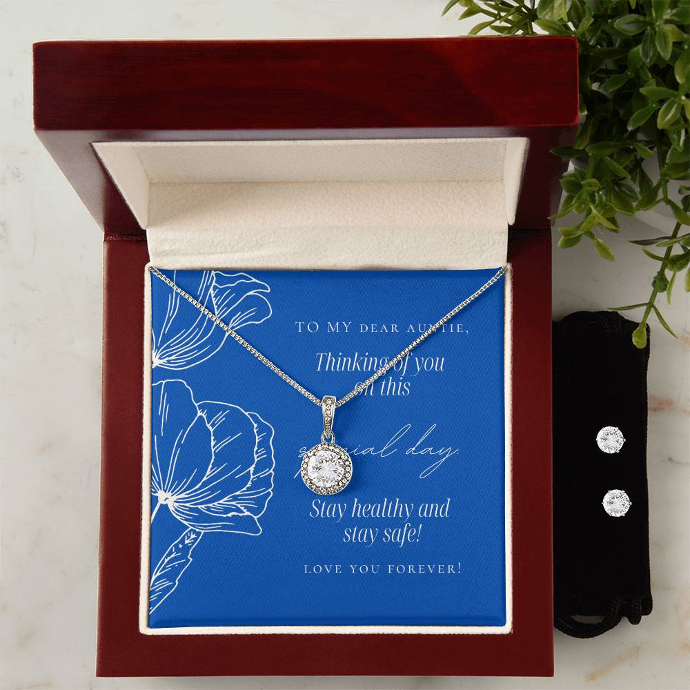 To My Beautiful Aunt | Eternal Hope Necklace and Cubic Zirconia Earring Set | White Gold Finish | Dazzling Gift
