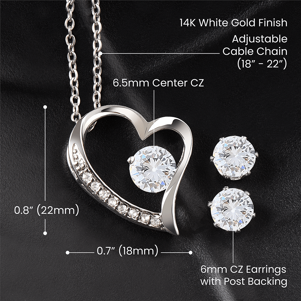 To My Dazzling Wife | White Gold Finish Forever Love Necklace and Cubic Zirconia Earring Set | A Token of My Unwavering Love