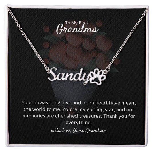 To My Rock Grandma | Paw Print Name Necklace | Stainless Steel and Gold Finish | You're Amazing