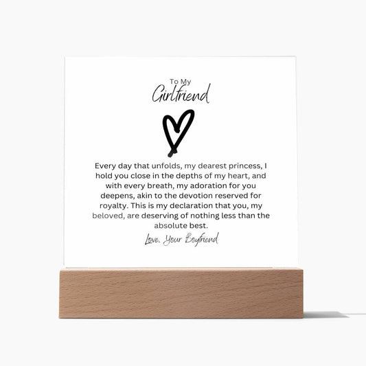 To My Princess Girlfriend | Acrylic Plaque | A symbolic gesture of my continuous devotion