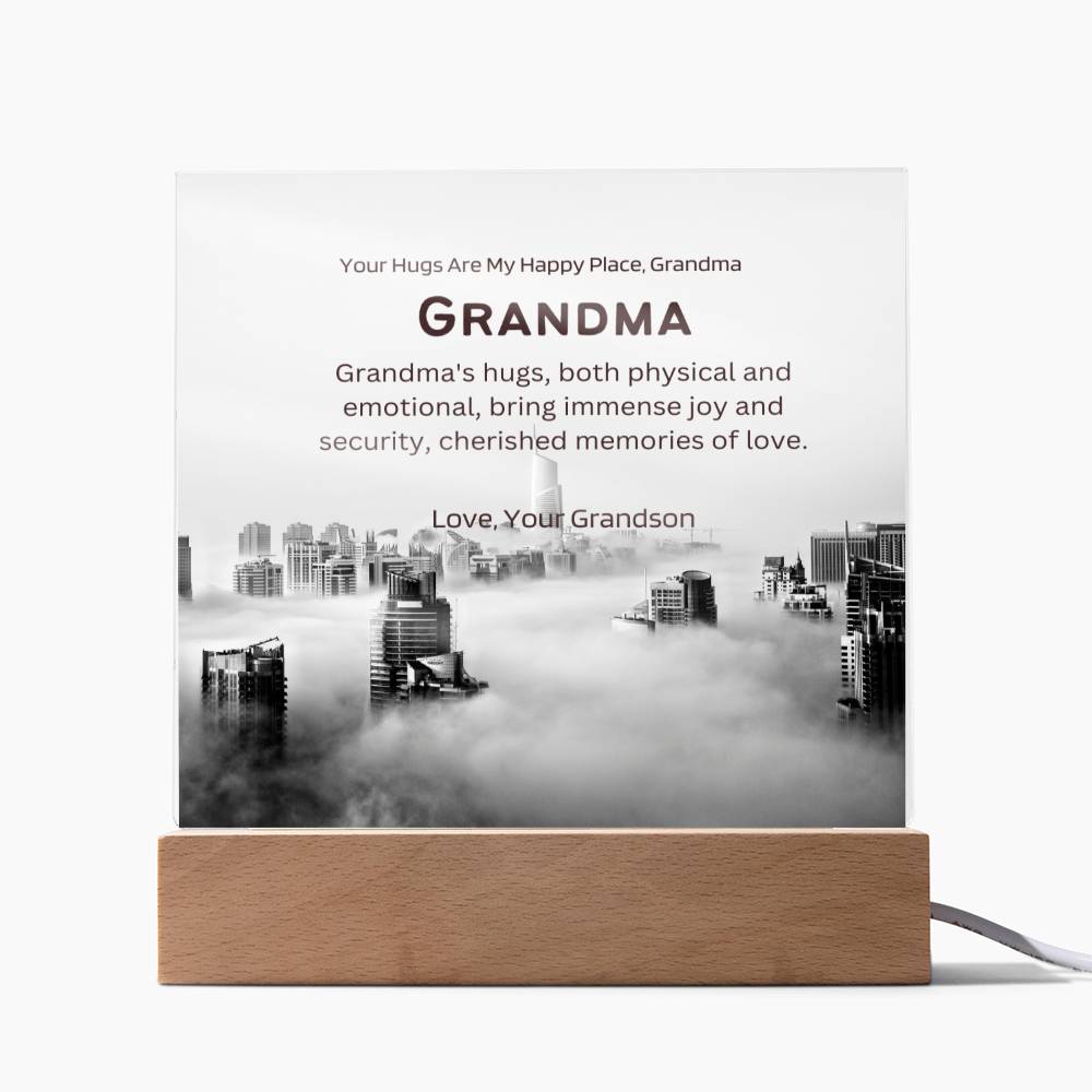 To My Kind Grandma | Square Acrylic Plaque | Wooden Bae and Acrylic Square with LED Base | Thank You