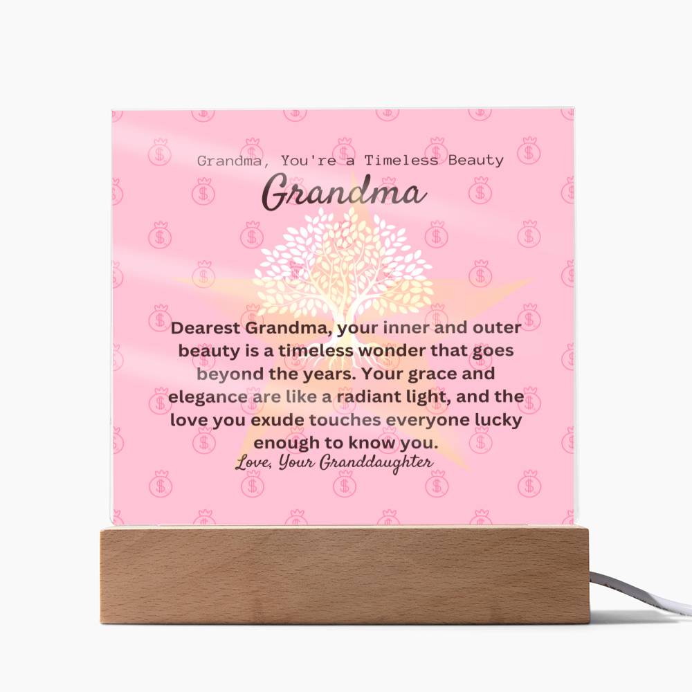 To My Beautiful Grandma | Personalized Message | Square Acrylic Plaque | Wooden And  Acrylic Square LED Base | You're Perfect