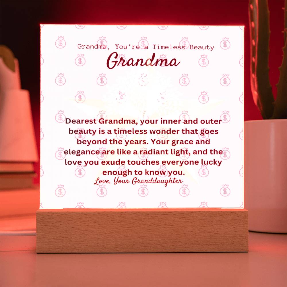 To My Beautiful Grandma | Personalized Message | Square Acrylic Plaque | Wooden And  Acrylic Square LED Base | You're Perfect