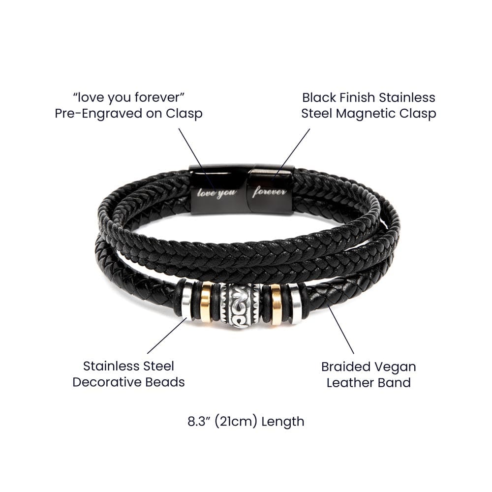 To My Role Model Gramps | Men's "Love You Forever" Bracelet | Stainless Steel with Black Leather Finish