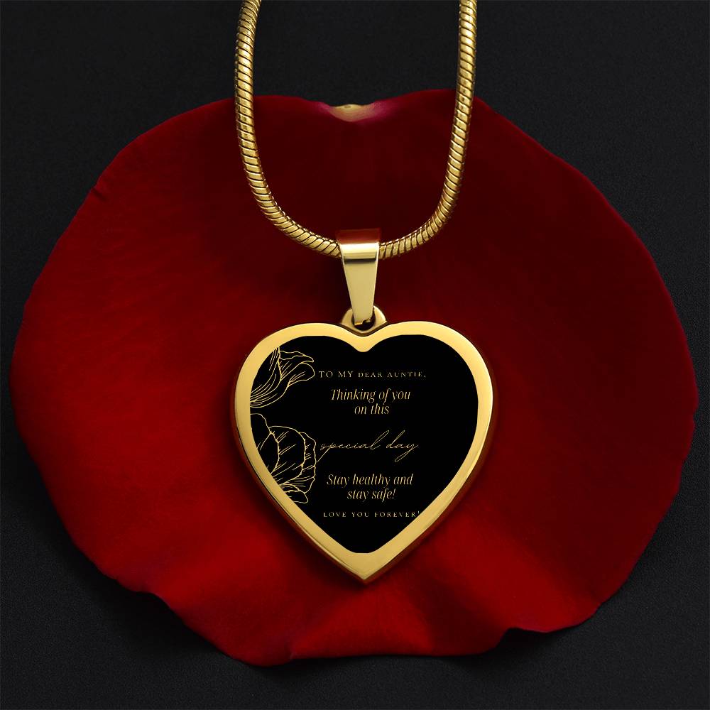 To My Dear Auntie | Engraved Heart Necklace with Adjustable Snake Chain | Quality Stainless Steel or Yellow Gold Finish | Gift