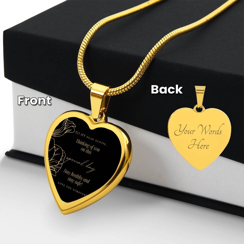 To My Dear Auntie | Engraved Heart Necklace with Adjustable Snake Chain | Quality Stainless Steel or Yellow Gold Finish | Gift