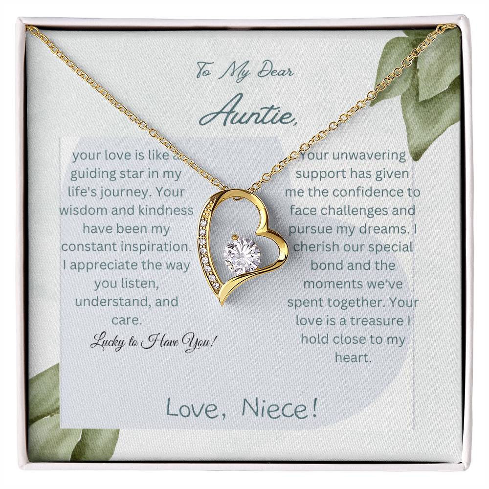 To My Dear Auntie | Forever Love Necklace with CZ Crystal | White or Yellow Gold Finish with Pendant | Exquisite Gift