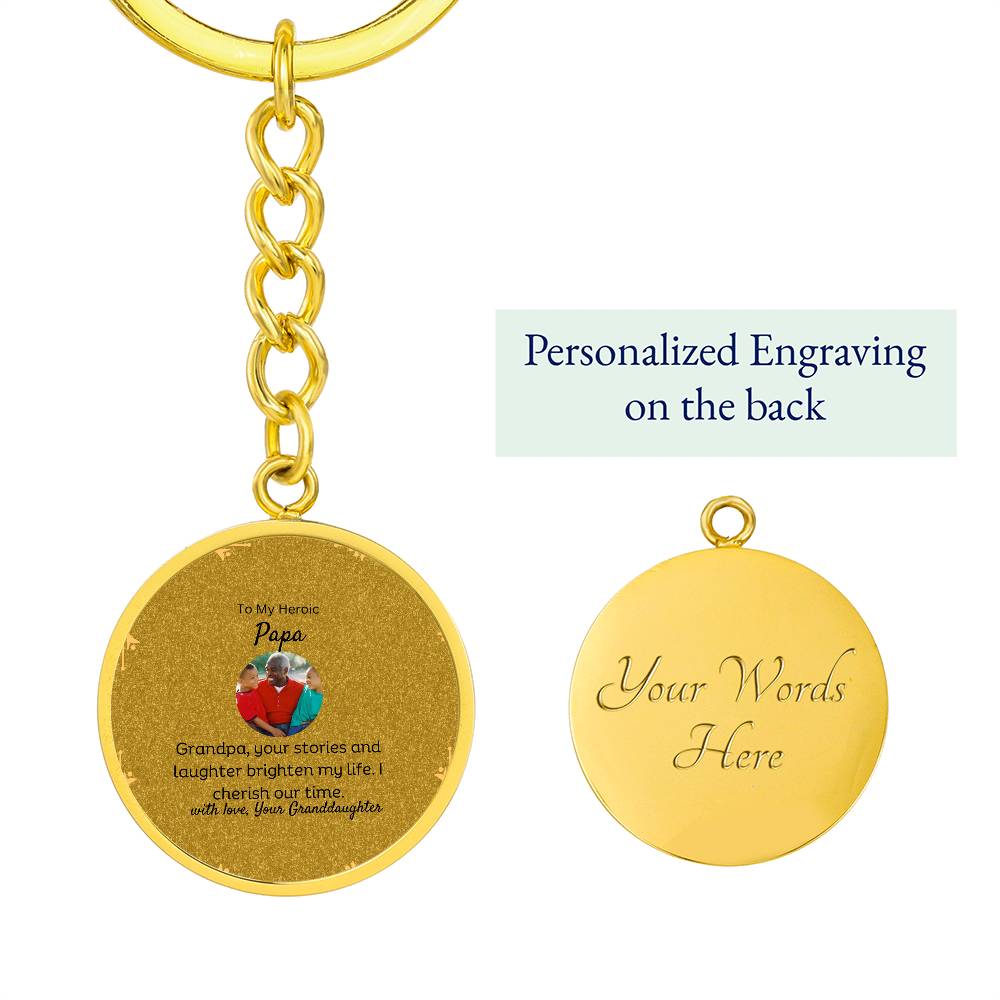 To My Grandpa | Graphic Circle Keychain| Personalized Surgical Steel and Yellow Gold Finish