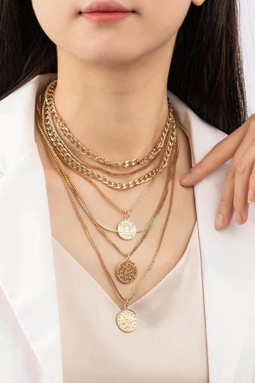 Vonza24 Fusion™ New Vintage Boho Fashion Multilevel Thick Chain Necklaces For Women with Human Head Coin Pendant Necklace Jewelry